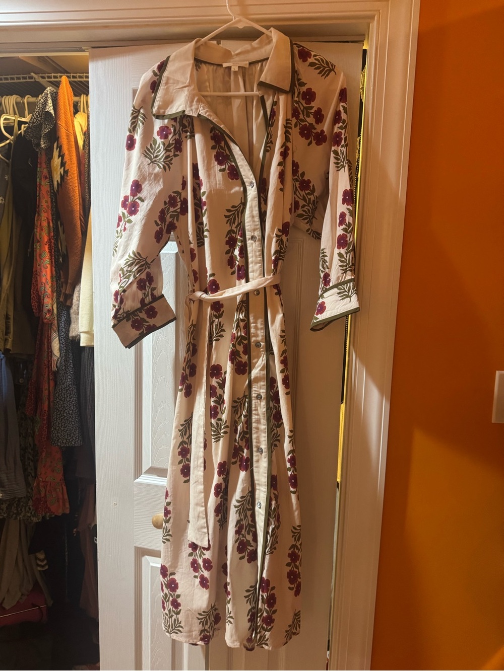 Umgee Cream Robe with Burgundy Floral Print